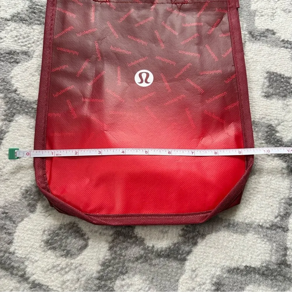Lululemon Small Red Ombre Reusable Shopping Tote Bag Snap Top Logo Travel Lunch